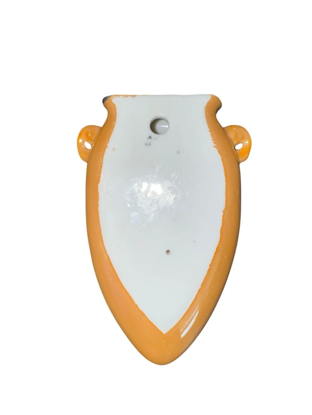 Vintage Orange Floral Porcelain Wall Pocket Vase Hand Painted Silver Trim
